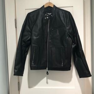 Schott NYC Black Leather Racer Jacket - Large.